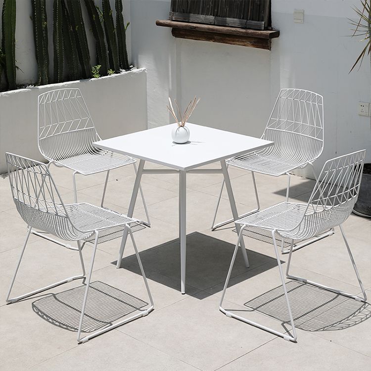 Modern White Dining Side Chair Stacking Metal Single Armless Chair