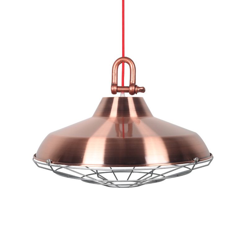 Vintage Covered Cage Hanging Ceiling Light 1 Light Metal Pendant Lighting in White/Copper/Red Brown