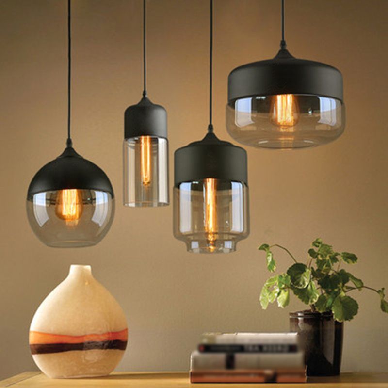 1-Light Clear Glass Pendant Lamp, Contemporary Industrial Hanging Light with Metal Top