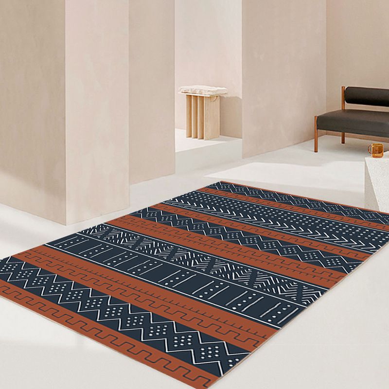 Dark Orange Morocco Rug Polyester Pattern Rug Stain Resistant Rug for Home Decor