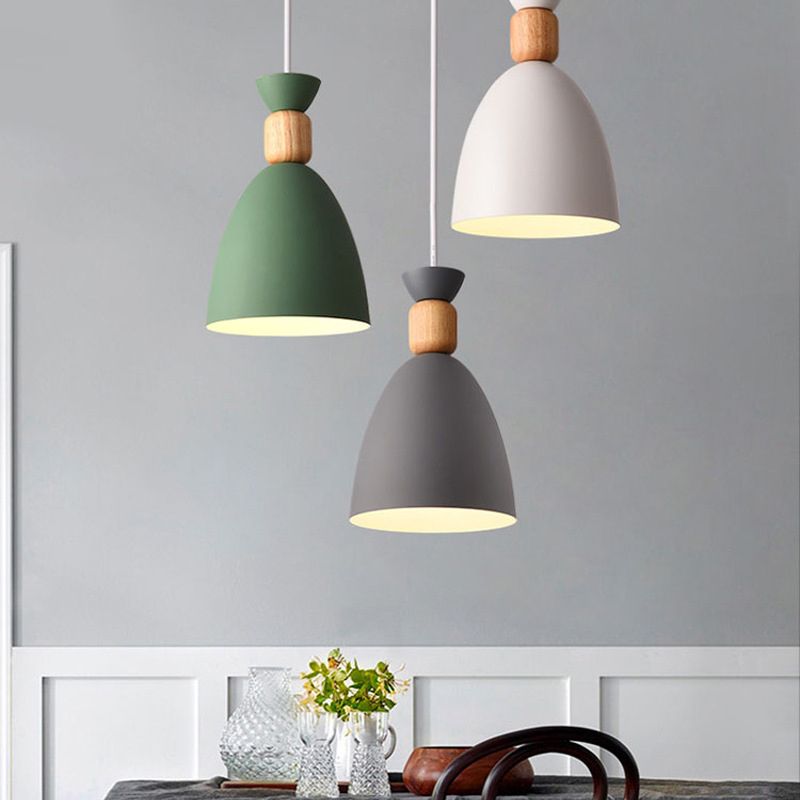 Macaron concis moderne suspension du dôme en bois de la lampe en bois avec nuance de fer laquée