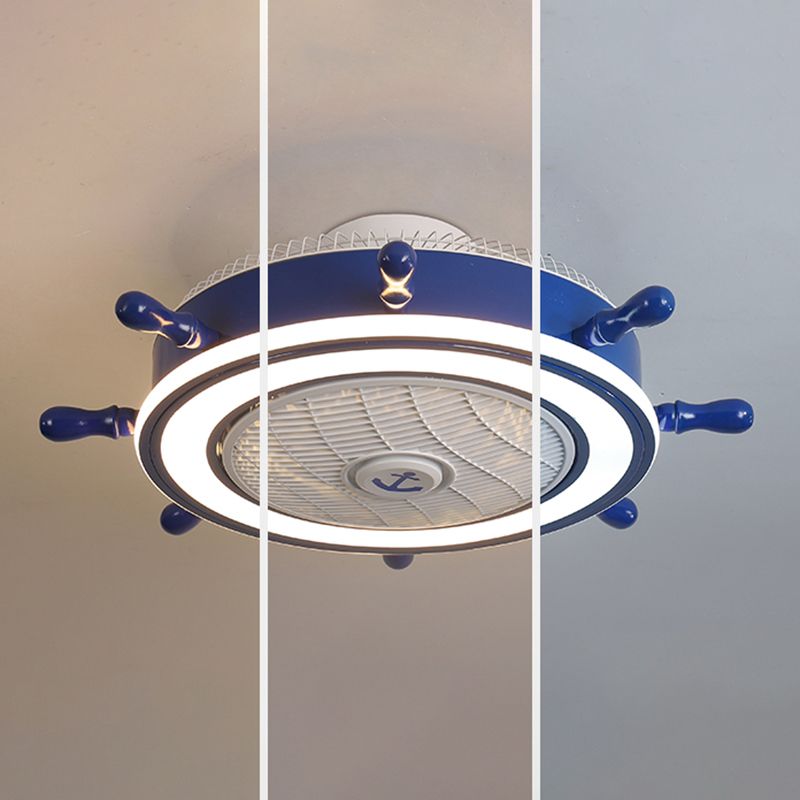 Éclairage de ventilateur de gouvernail bleu marine Méditerranéen LED acrylique Semi Flush Mount Plafond Light for Boys Room