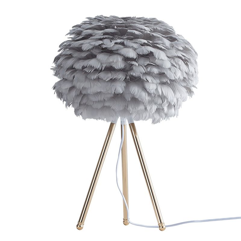 Feather Sphere Table Lighting Nordic 1 Head Nightstand Lamp with Metallic Tripod for Living Room