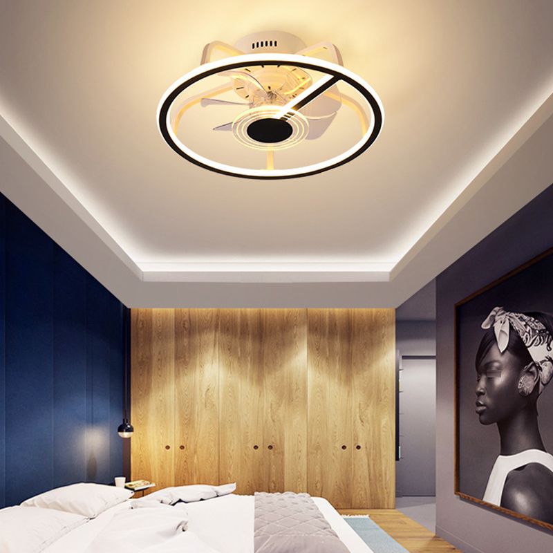 7-Blade LED Ceiling Fan Modernism Metallic Fan with Light for Bedroom