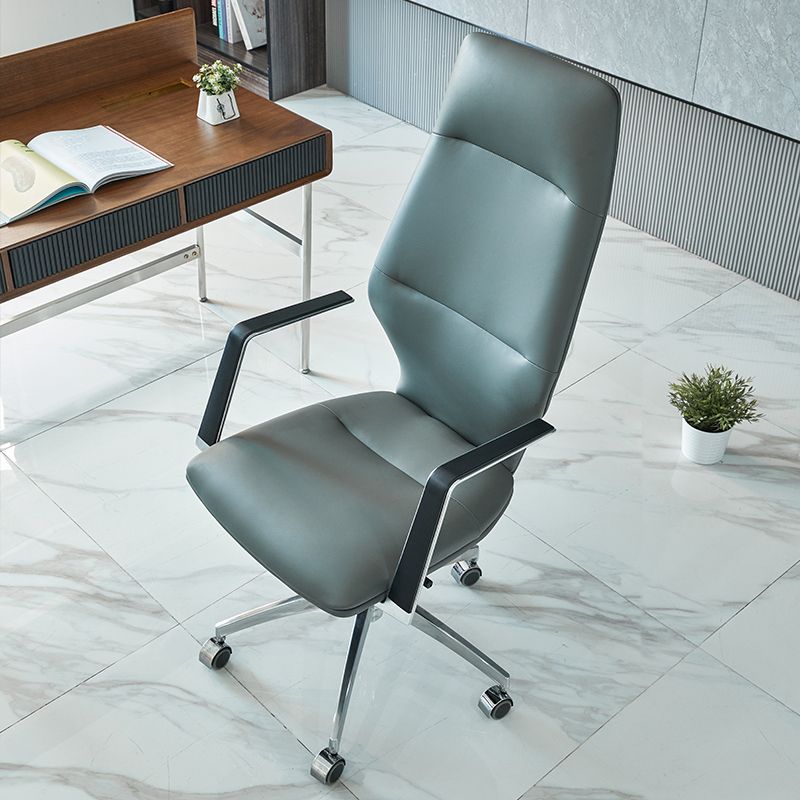 Mid / High Back Office Chair Fixed Arm Leather Task Chair with Metal Base