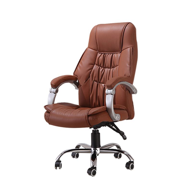 Modern Computer Chair Fixed Arms Chair Leather Office Chair in Brown / Black