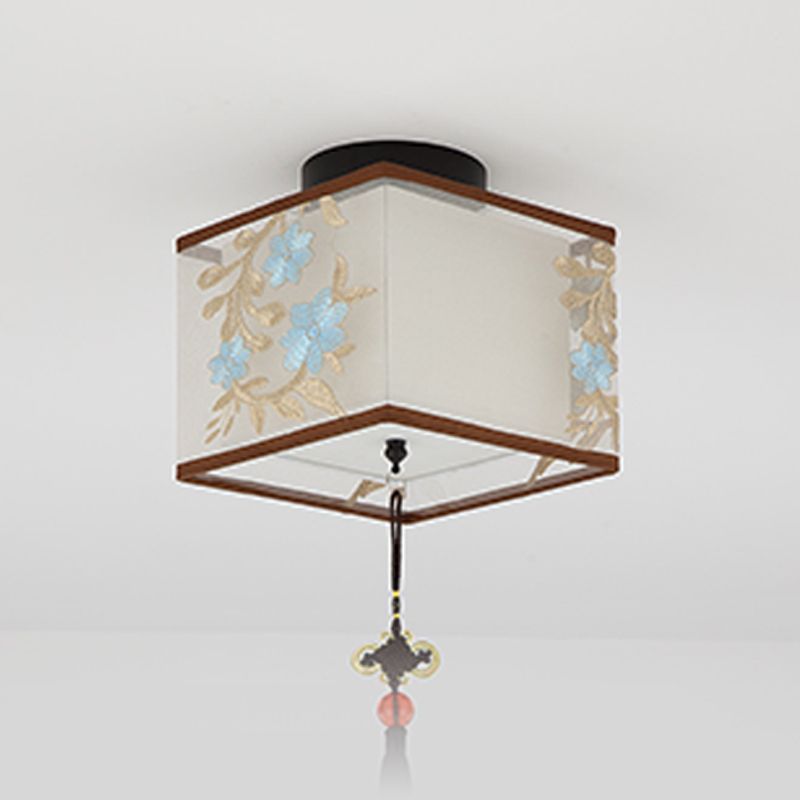 Traditional Style Geometric Ceiling Light Fixture Fabric Ceiling Mounted Light