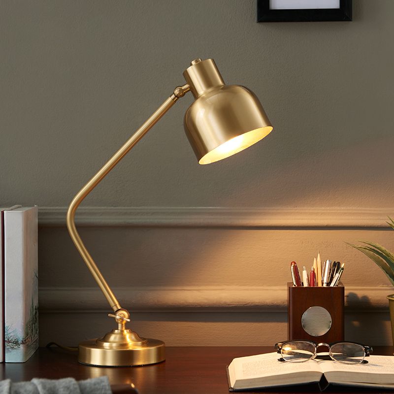 Metal Shaded Night Table Lamp Contemporary Style Coppery Table Light for Bedroom