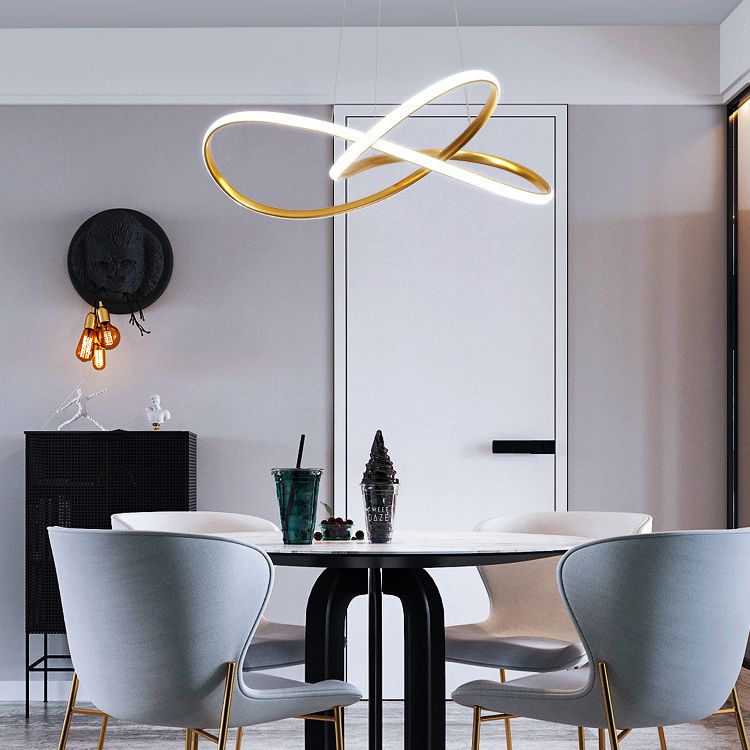 Chandelier linéaire minimaliste moderne Light Metal Metal Spiral LED Plafond Chandelier pour le salon