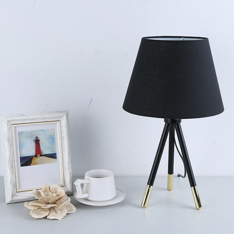 Empire Shade Tripod Night Lamp Nordic Style Fabric Single Black/White Table Stand Light