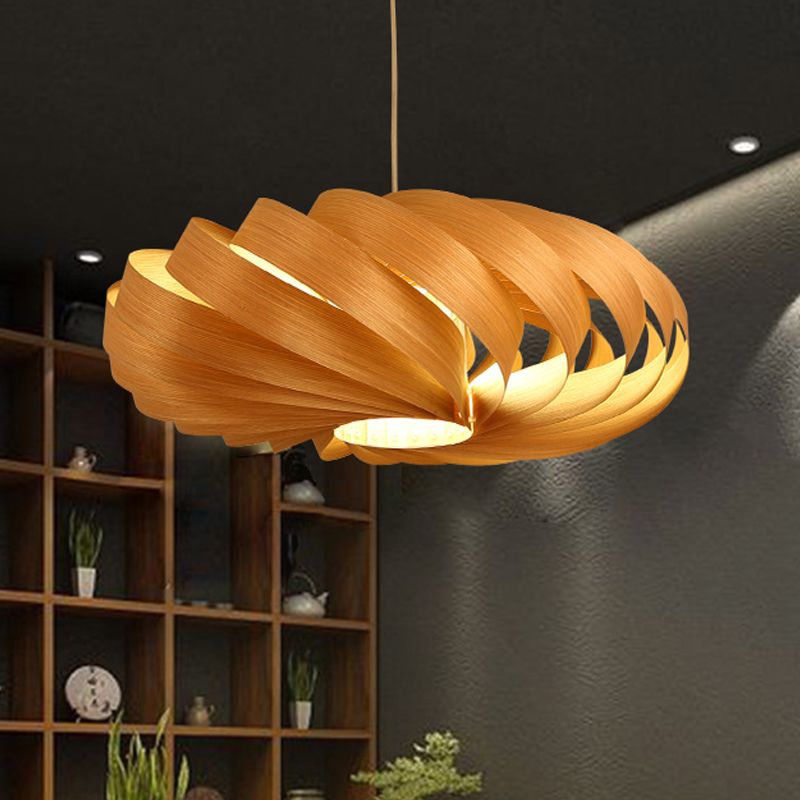 Aziatische 1 kop hangende hanglamp licht houten beige gedraaide lantaarn plafondlamp boven eettafel
