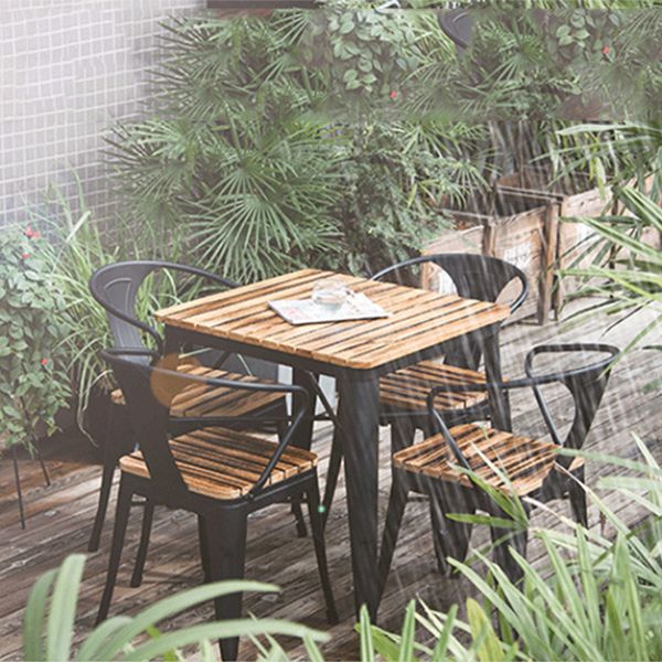 Industrial 1/5 Pieces Metal Dining Set Reclaimed Wood Dining Table Set for Outdoor