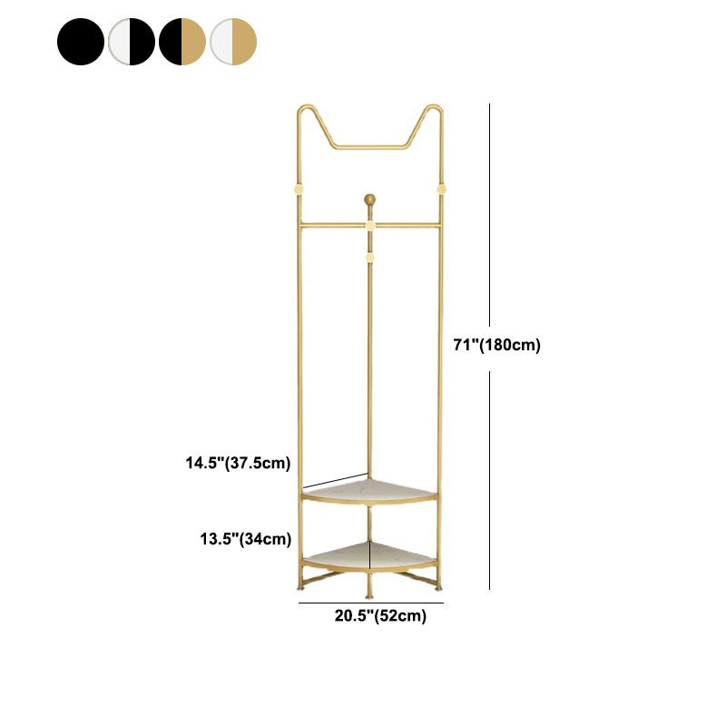 Glam Metallic Coat Rack Free Standing Double Shelves Coat Hanger for Living Room