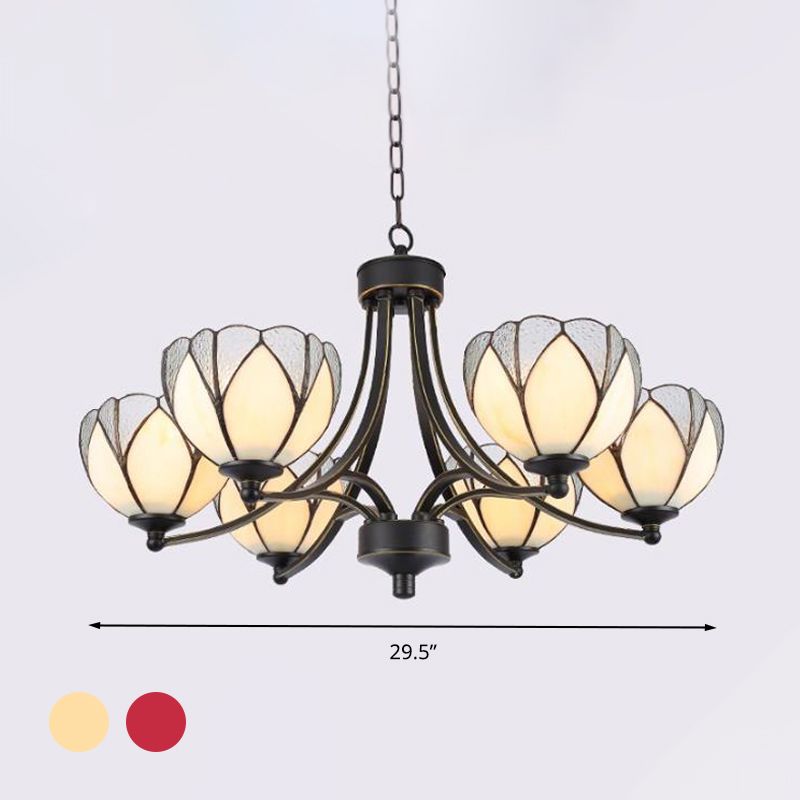 Flower Chandelier Light 3/6/8 Lights Frosted Glass Tiffany Pendant Lighting Fixture in Yellow/Red