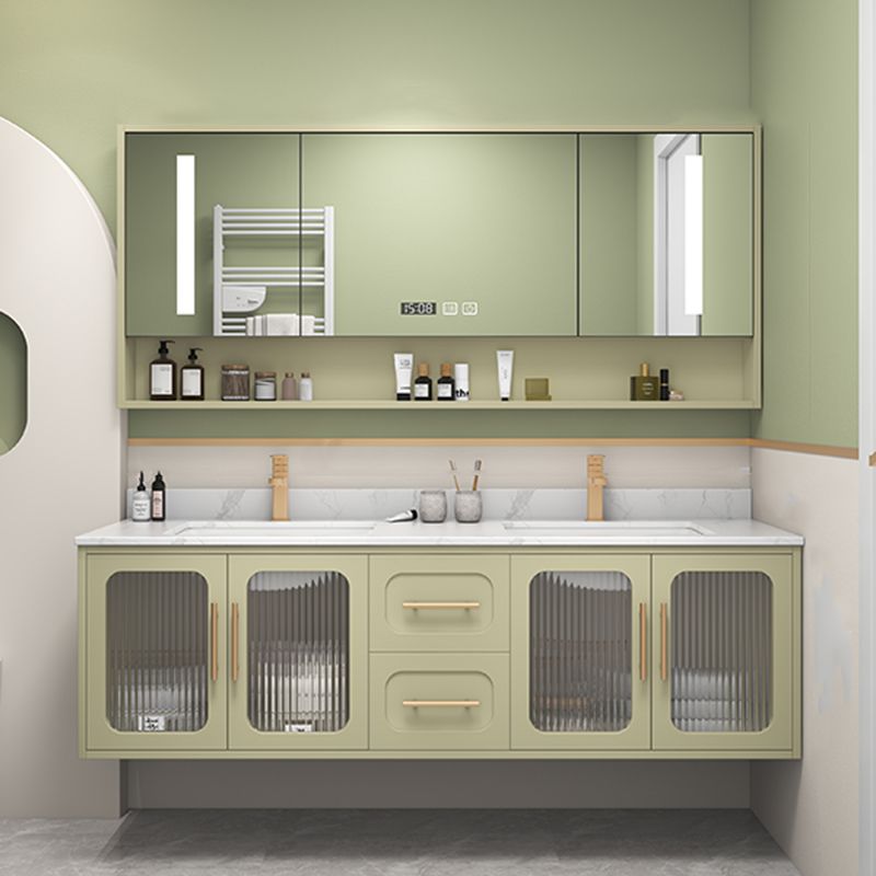 Double Sink Bath Vanity 2 Drawers Wall Mount Rectangle Vanity Set with Mirror