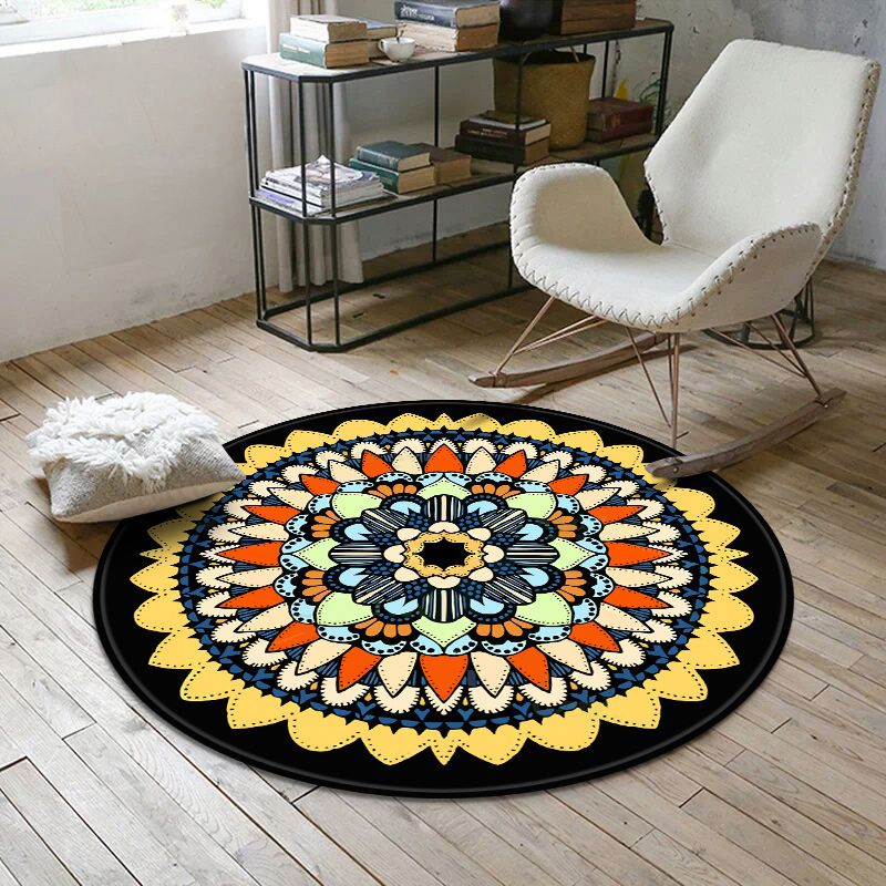 Estética Mandala alfombra múltiple color marroquí de poliéster poliéster respaldo antideslizio alfombra resistente para manchas lavable para espacio