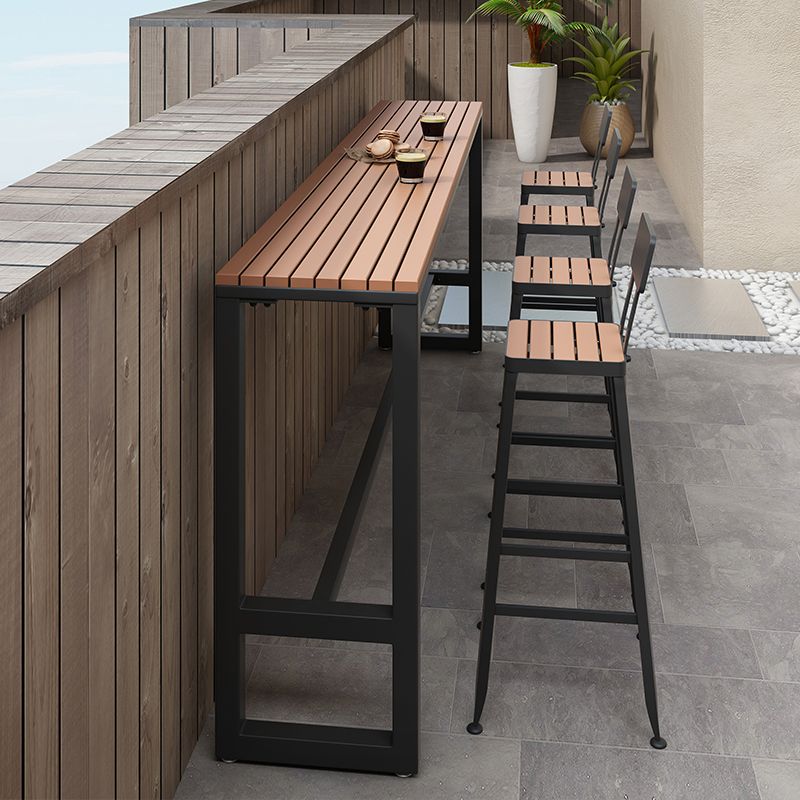 Wood Bar Dining Table Modern Rectangle Bar Table with Trestle Pedestal for Courtyard