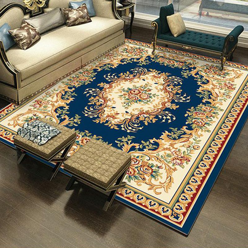 Multi Colored Retro Rug Polyster Flower Printed Area Carpet Non-Slip Washable Stain-Resistant Indoor Rug for Living Room