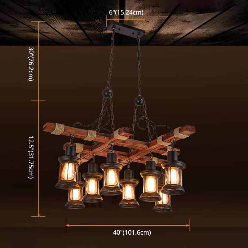 Wood Chandelier Light Fixture Industrial Style Black Shaded Restaurant Chandelier Lamp