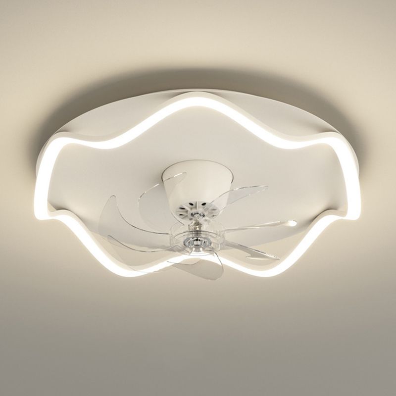 Modernism 7-Blade Ceiling Fan Metallic White LED Fan with Light for Foyer