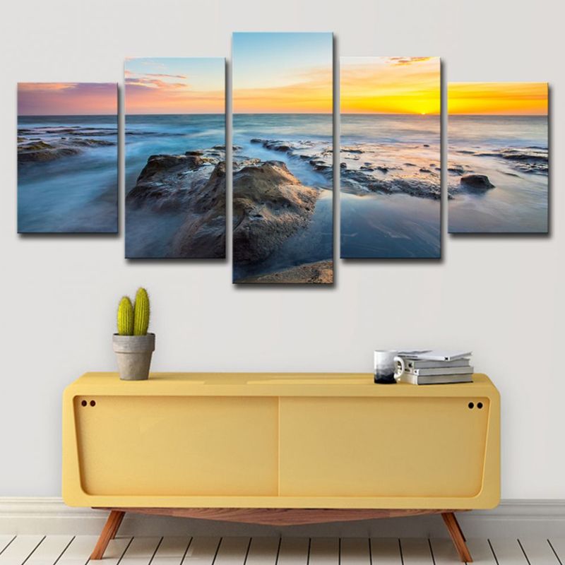 Tropical Sundown Seascape Canvas Print Yellow Multi-Piece Wall Art for Room