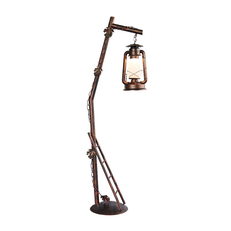 1-Light Oil Lamp Shaped Standing Light Classic Style Copper Crystal Floor Reading Lamp