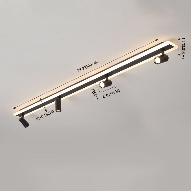 Rectangular LED Semi Flush Ceiling Light in Modern Simplicity Acrylic Indoor Flush Mount in Black