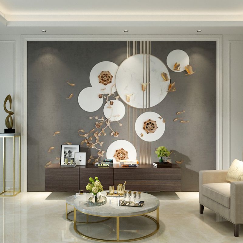 Extra Large Chinese Traditional Mural Grey 3D Print Plum Flower and Fish Wall Covering, Personalized Size Available