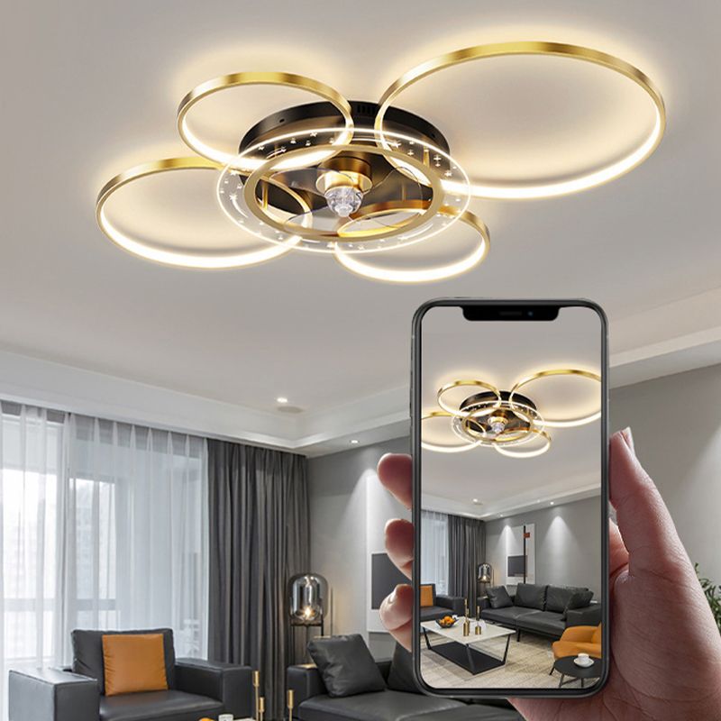 Modernism Golden 4-Light Ceiling Fan Lamp LED Ceiling Fan Light for Living Room