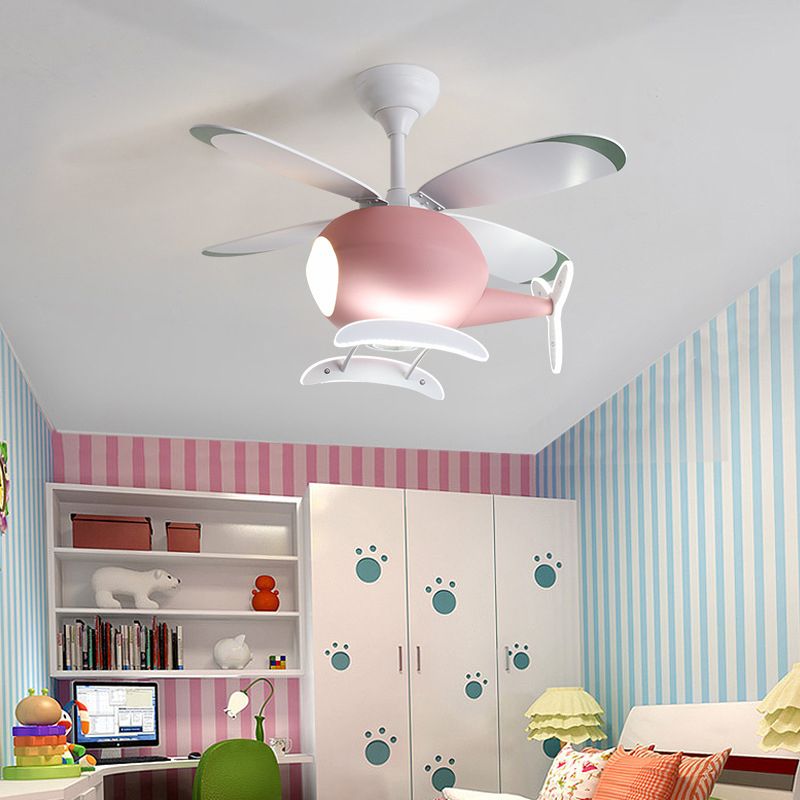 Kids Creative LED ventilateur léger avion en fer forgé lampe suspendue avec une teinte acrylique