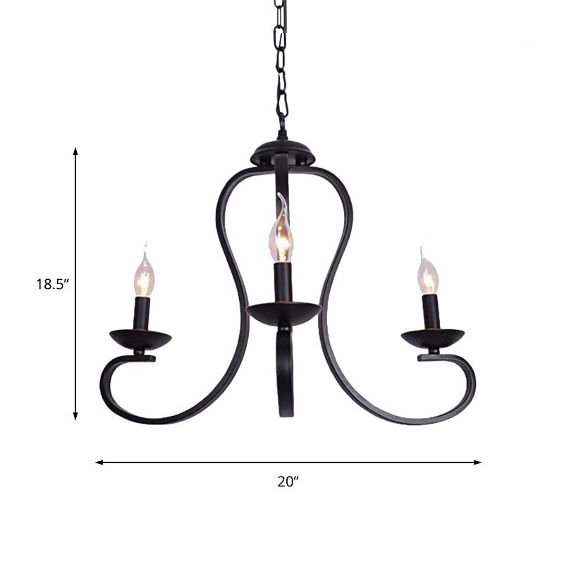Industrial Flameless Candle Ceiling Lamp 3/5 Bulbs Metallic Hanging Ceiling Light in Black for Living Room