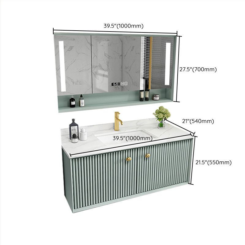 Wood Frame Vanity Glam Green Single Sink Mirror Wall-Mounted Bath Vanity with Drawers