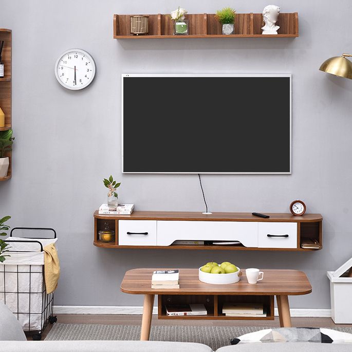 Wall Mounted Floating TV Media Console , Solid Wood Modern TV Console