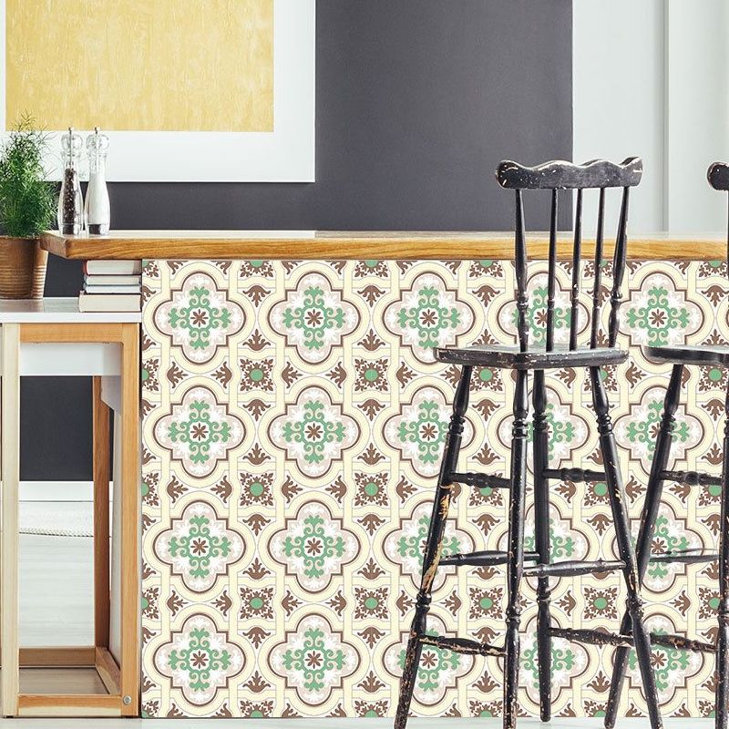 Bohemia Quatrefoil Wallpaper Panel for Bathroom 8' x 8" Wall Art in Green-White, Peel and Stick