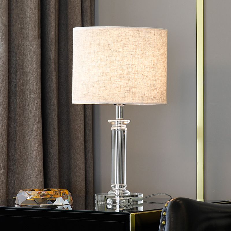 Clear Crystal Drum Nightstand Lighting Modern 1-Light White Night Table Lamp for Living Room