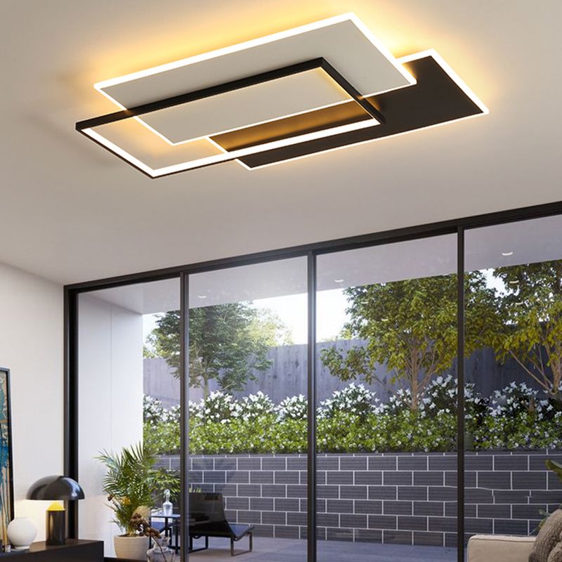 Minimalism Flush Mount Metal LED Ceiling Light Fixture in Black and White for Living Room