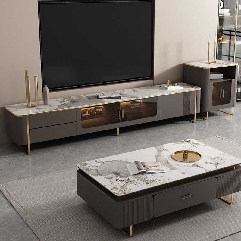 Stone TV Stand Console Enclosed Storage TV Media Console with Drawers