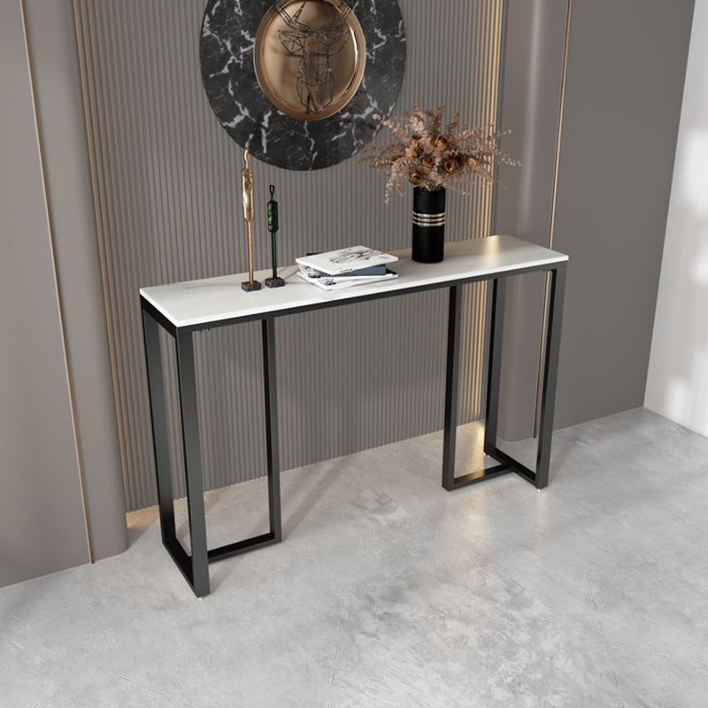 Rectangle Stone Top Accent Table with Black Irone Base for Hall