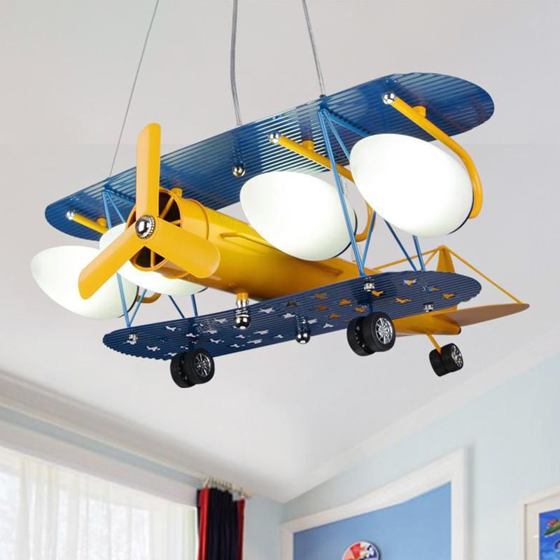 Airplane Pendant Lighting Fixtures Cartoon Glass and Metal Hanging Pendant for Children Bedroom