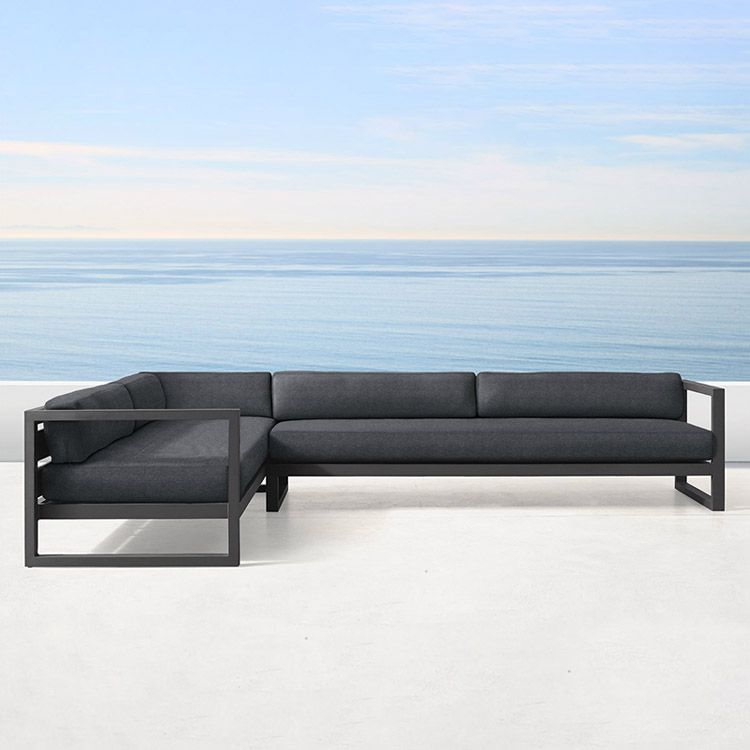 Modern Black Metal Frame Patio Sofa Simple Outdoor Loveseat with Cushion