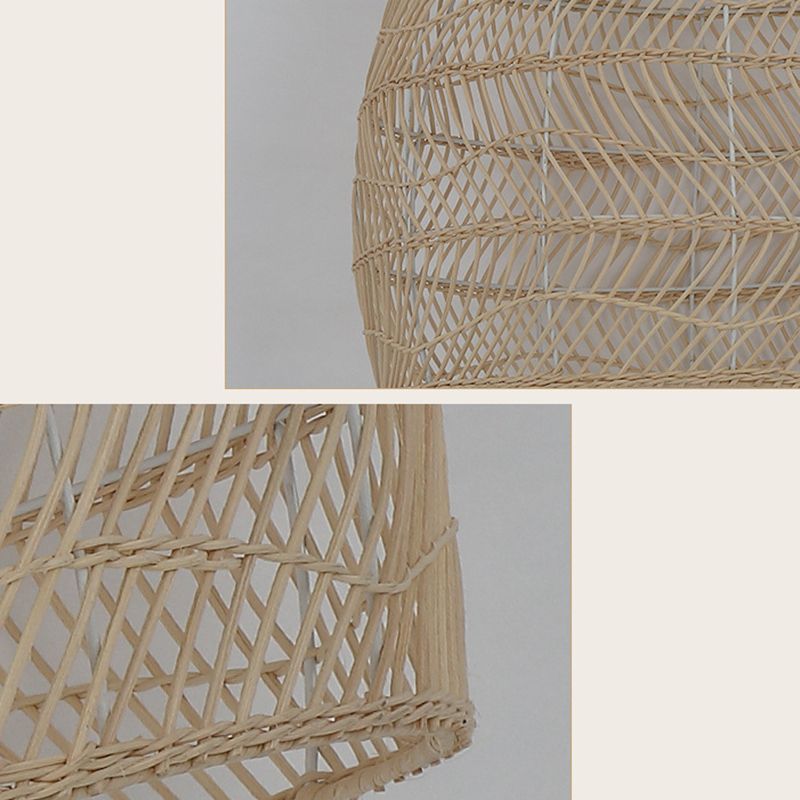 Handwoven Dome Pendant Light Fixture Chinese Rattan Fiber 1-Light Ceiling Light for Dining Table