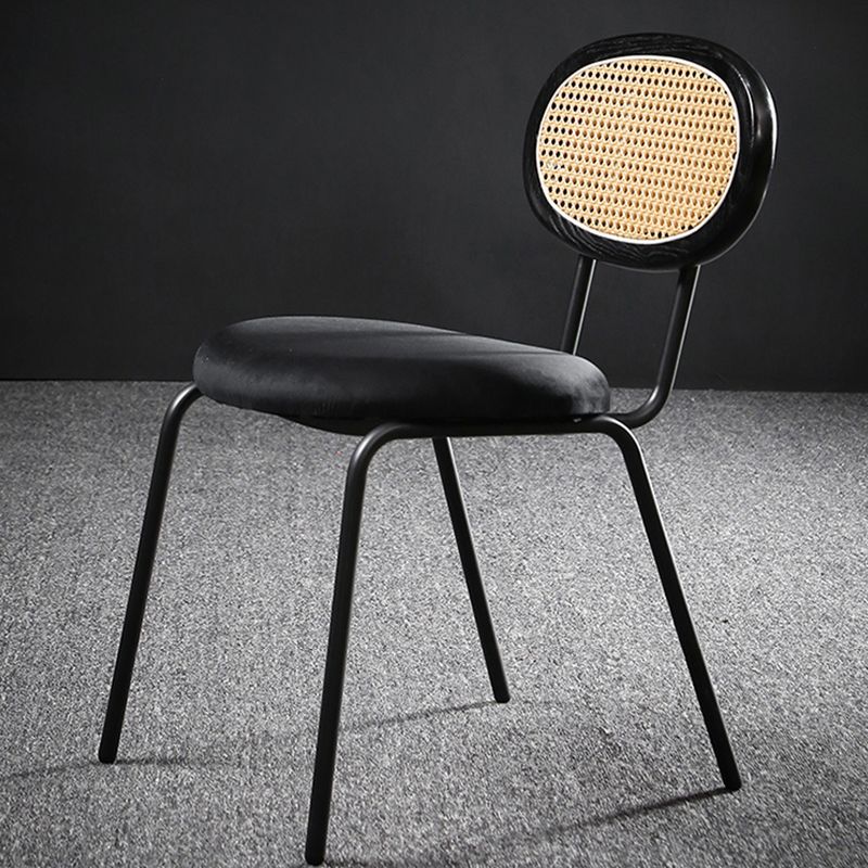 Glam Style Side Chair Upholstered Cane Back Dining Chair for Indoor