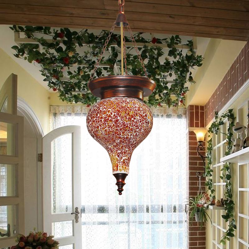 Traditional Urn Hanging Pendant 1 Head Multicolored Stained Glass Suspended Lighting Fixture in Orange Red