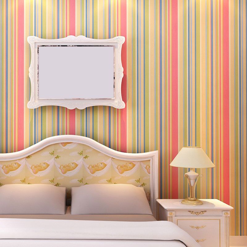 Latitudinal Stripe Wall Art for Children's Bedroom Rainbow Wallpaper Roll, Stain-Resistant