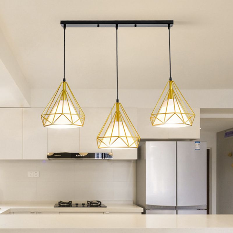 Diamond Iron Cluster Pendant Lighting Post-Modern Restaurant Hanging Lamp in  Gold