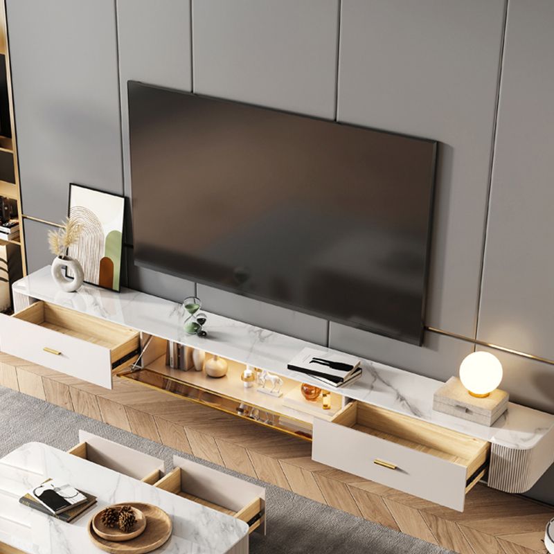 Modern White TV Stand Floating TV Media Stand with Storage for Living Room