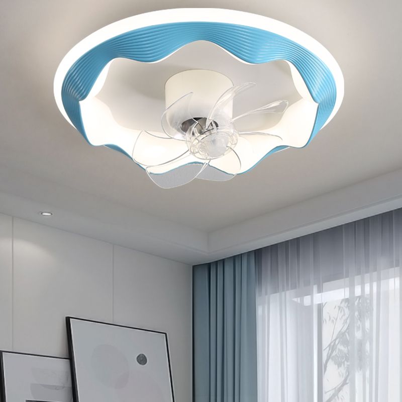 Round Ceiling Fan Light Modern Style Metal 1-Light LED Flush Light