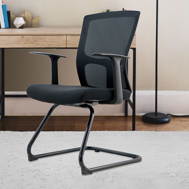 Modern Arms Included Chair Mid-Back Mesh Desk Chair in Black