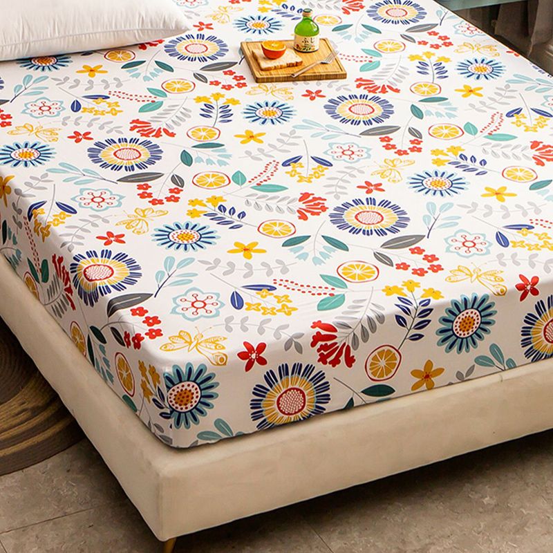 Cotton Fitted Sheet 1-Piece Flower Pattern Wrinkle Resistant Sheet Set