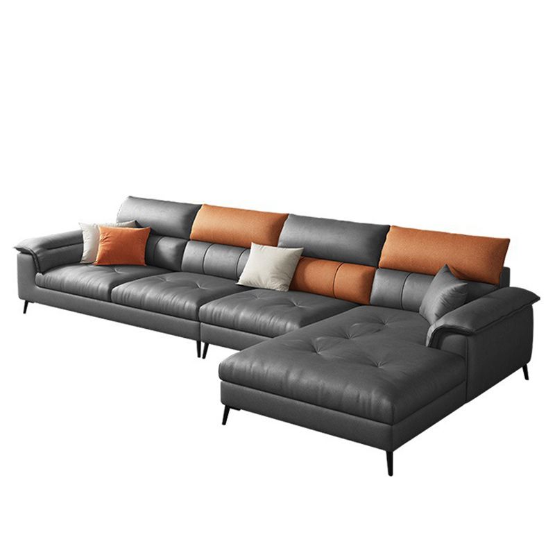 137.8" W x 70.87" D x 35.43" H Faux Leather Sofa & Chaise Modern Sewn Pillow Back Sofa